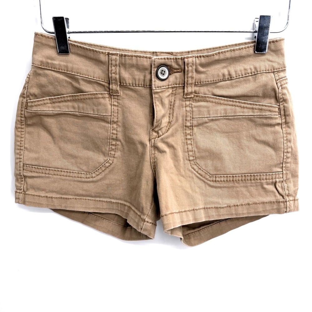 Y2K Unionbay‎ Low Rise Utility Khaki Shorts Size 1 Tan Cotton Blend Stretch
